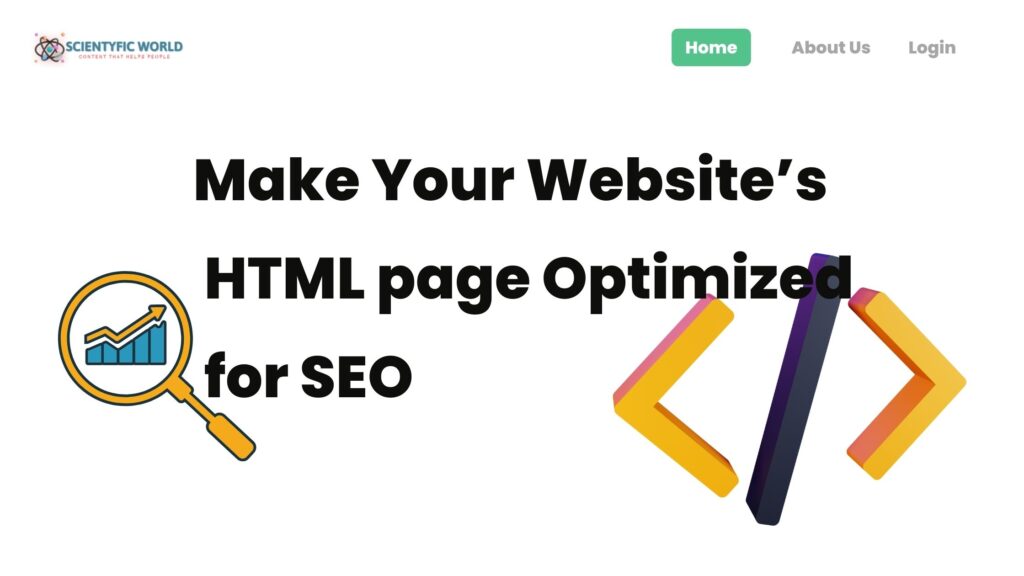 blog banner with a HTML closing tag icon and a search glass to indicate SEO