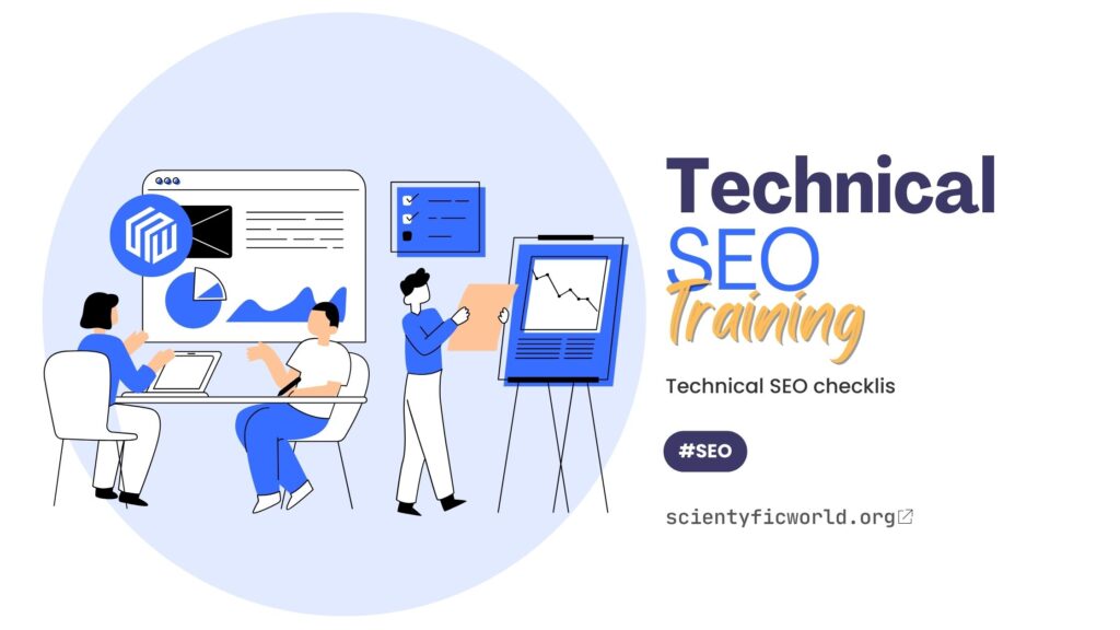 Technical SEO training blog feature image containing logo and a vector image