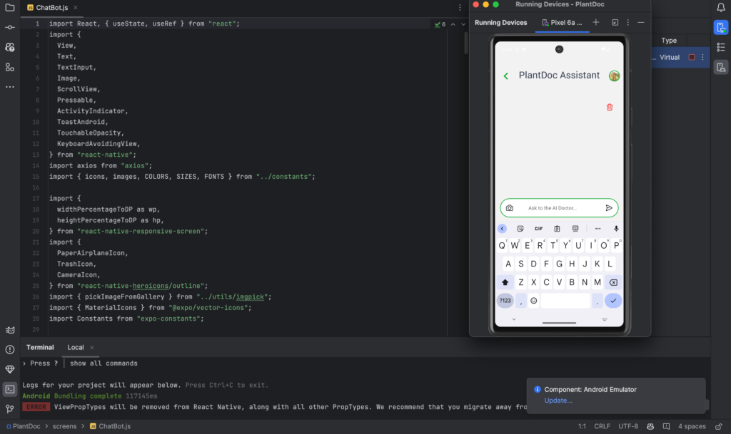plam and react native app testing screenshot