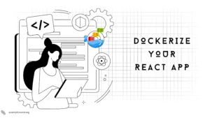 Dockerize a react app banner image with docker logo