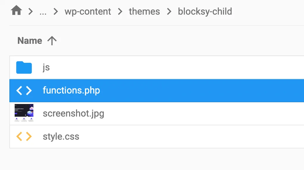 Functions.php file location screenshot